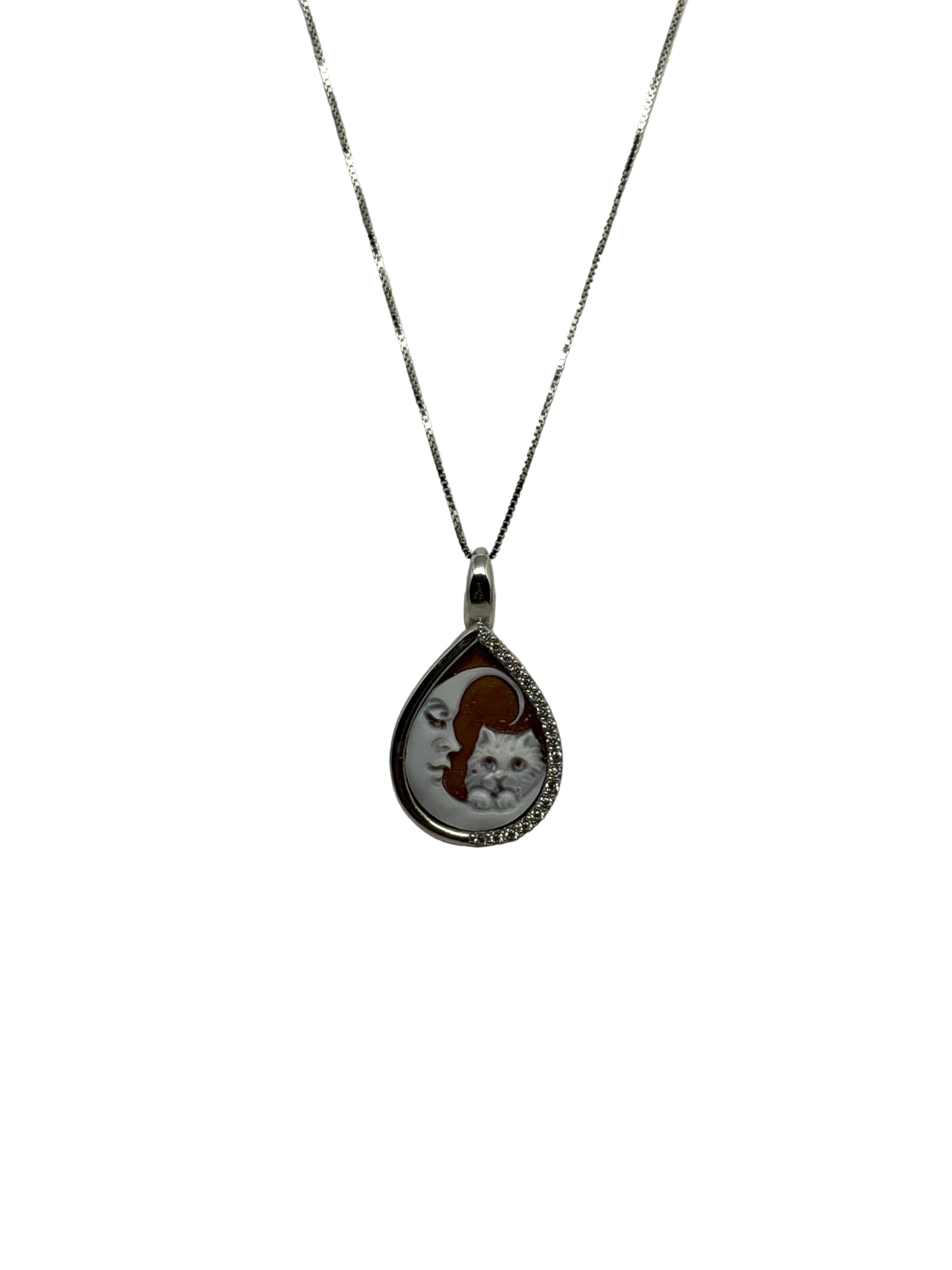 Collana in Cammeo incisione "Gatto e Luna"