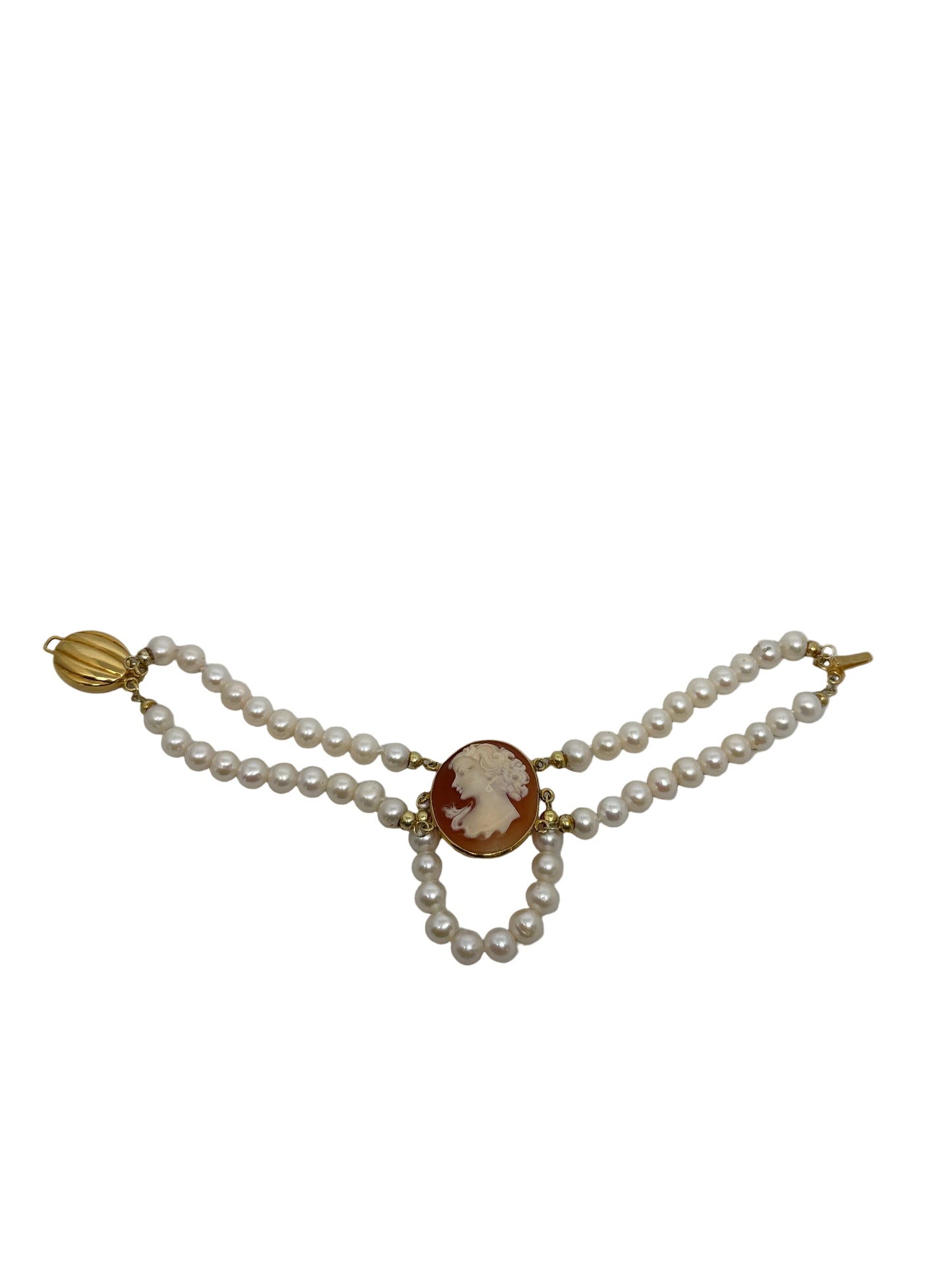 Bracciale in Perle e Cammeo incisione "Profilo di Donna"