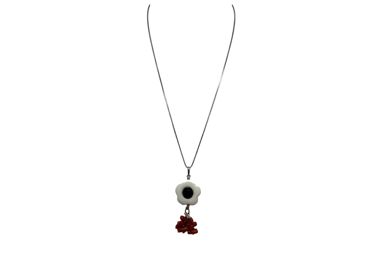 Collana in Argento con Pendente in Corallo e Agata