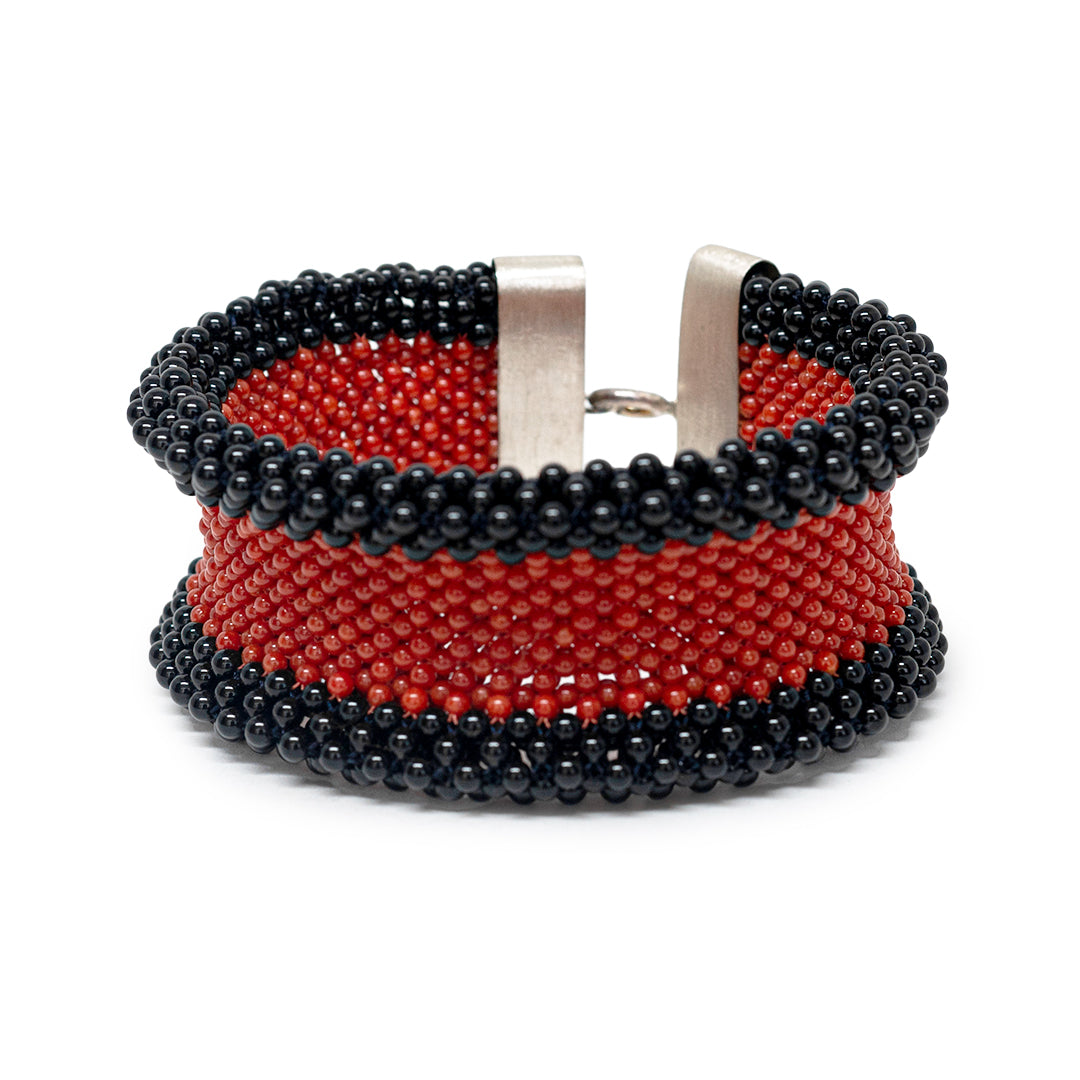 Bracciale Tessito Corallo Rosso e Onice