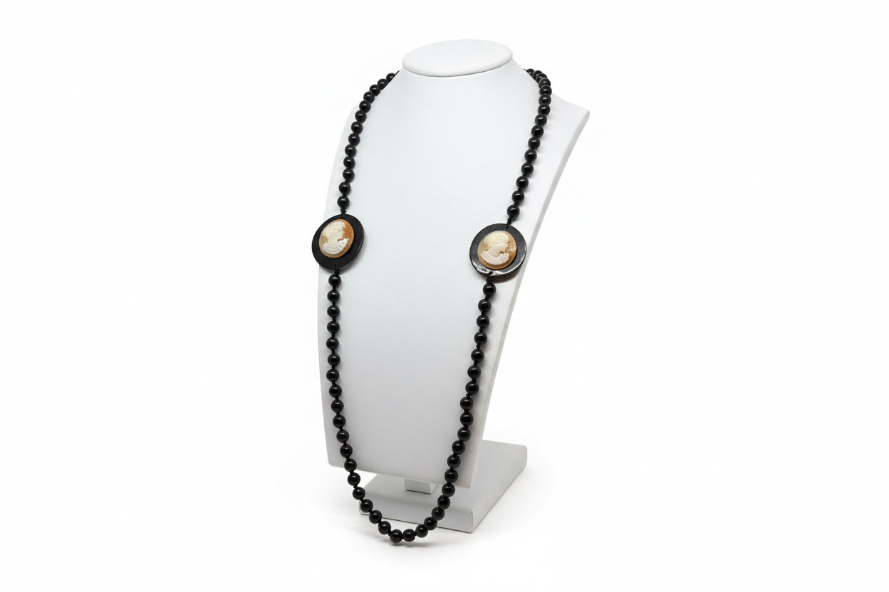 Collana in Agata e Cammeo incisione "Profilo di Donna"