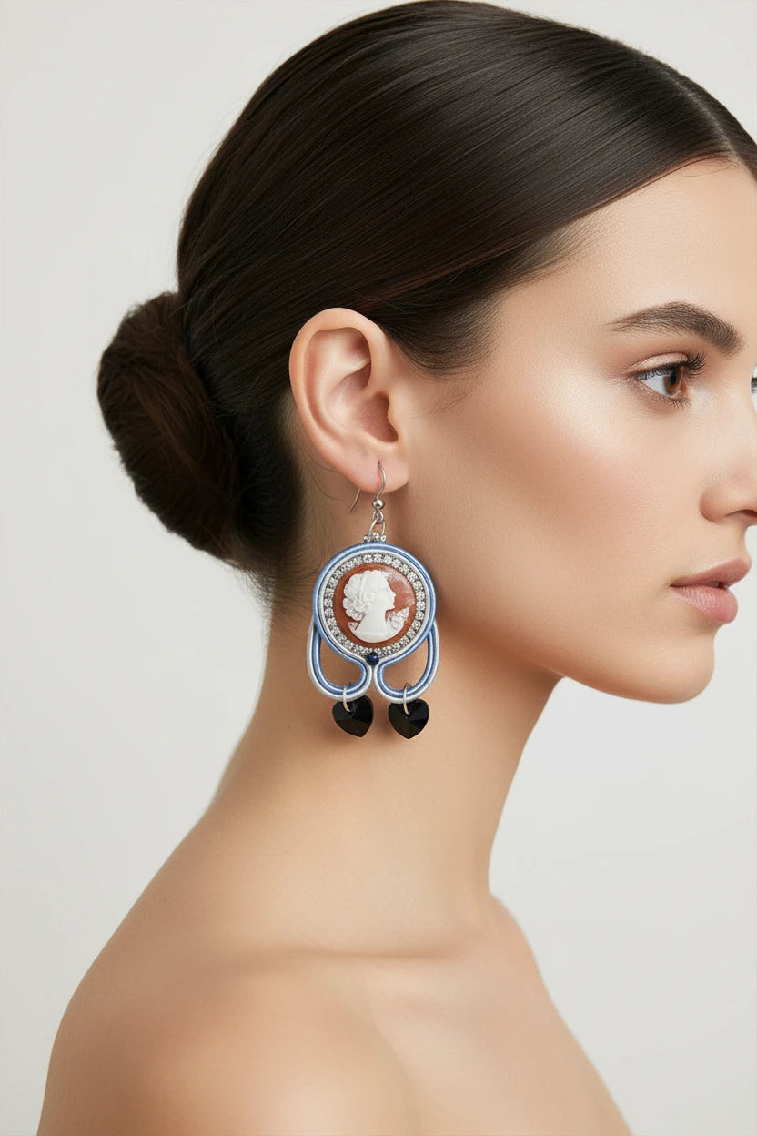 Orecchini in Soutache con Cammeo Profilo Donna