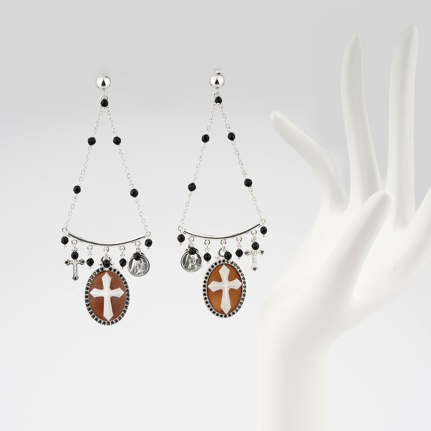Italian Cameo Earrings Sacred Cameo Cross