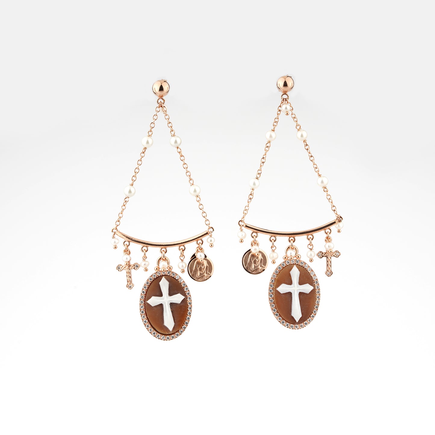 Italian Cameo Earrings Sacred Cameo Cross