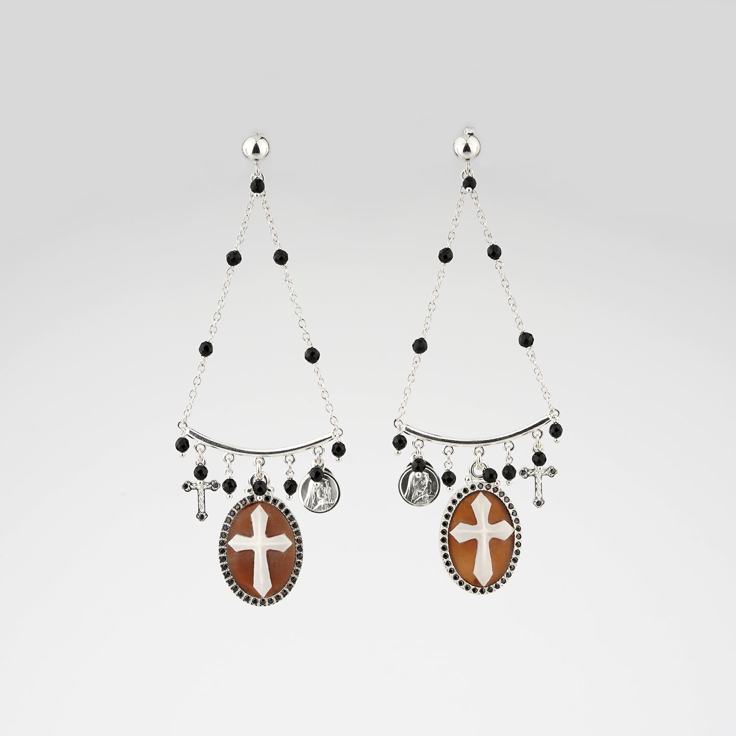 Italian Cameo Earrings Sacred Cameo Cross