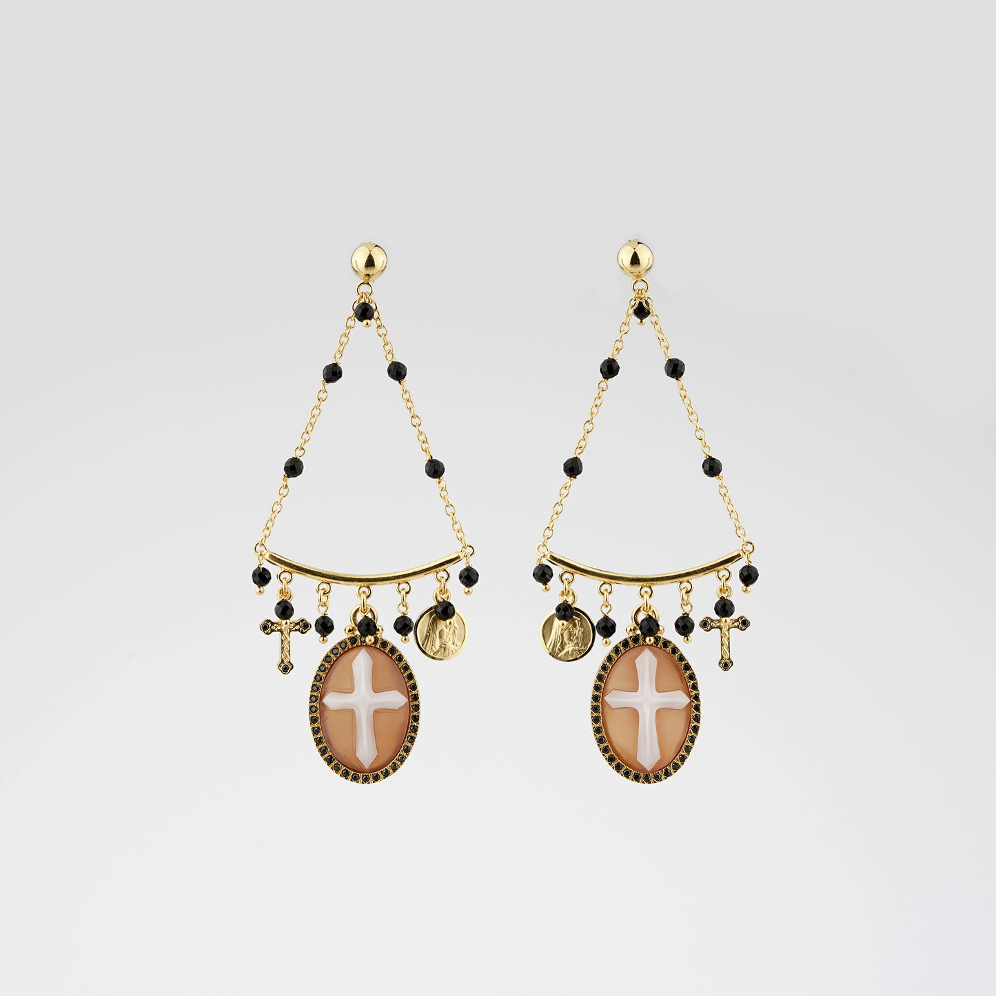 Italian Cameo Earrings Sacred Cameo Cross