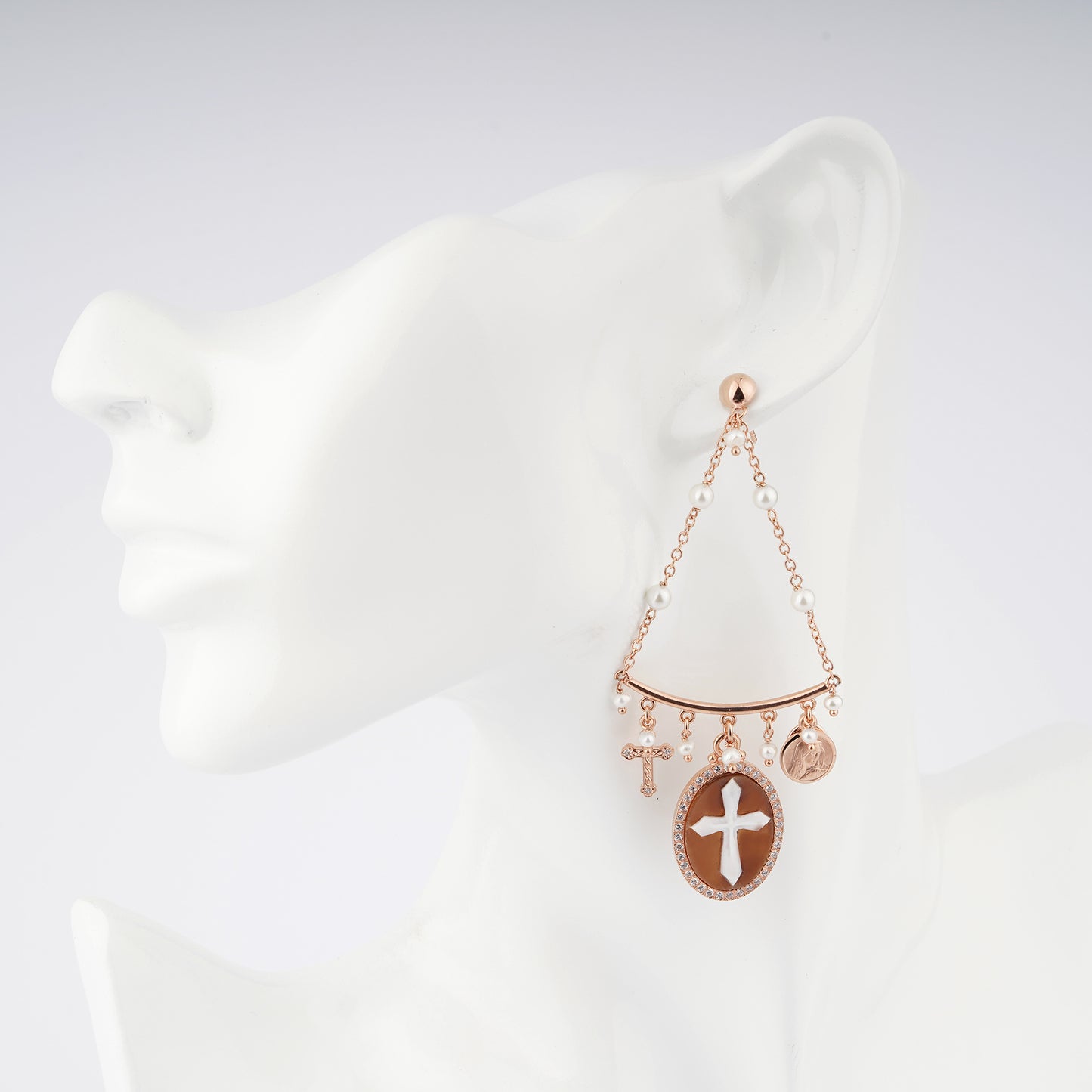 Italian Cameo Earrings Sacred Cameo Cross