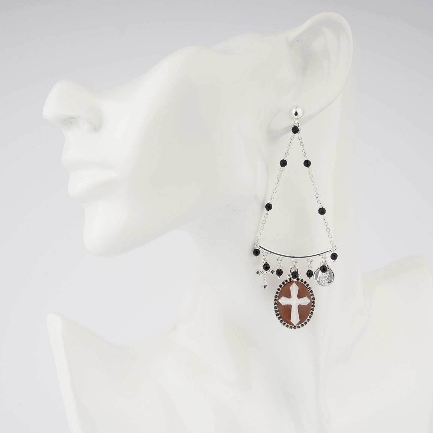 Italian Cameo Earrings Sacred Cameo Cross