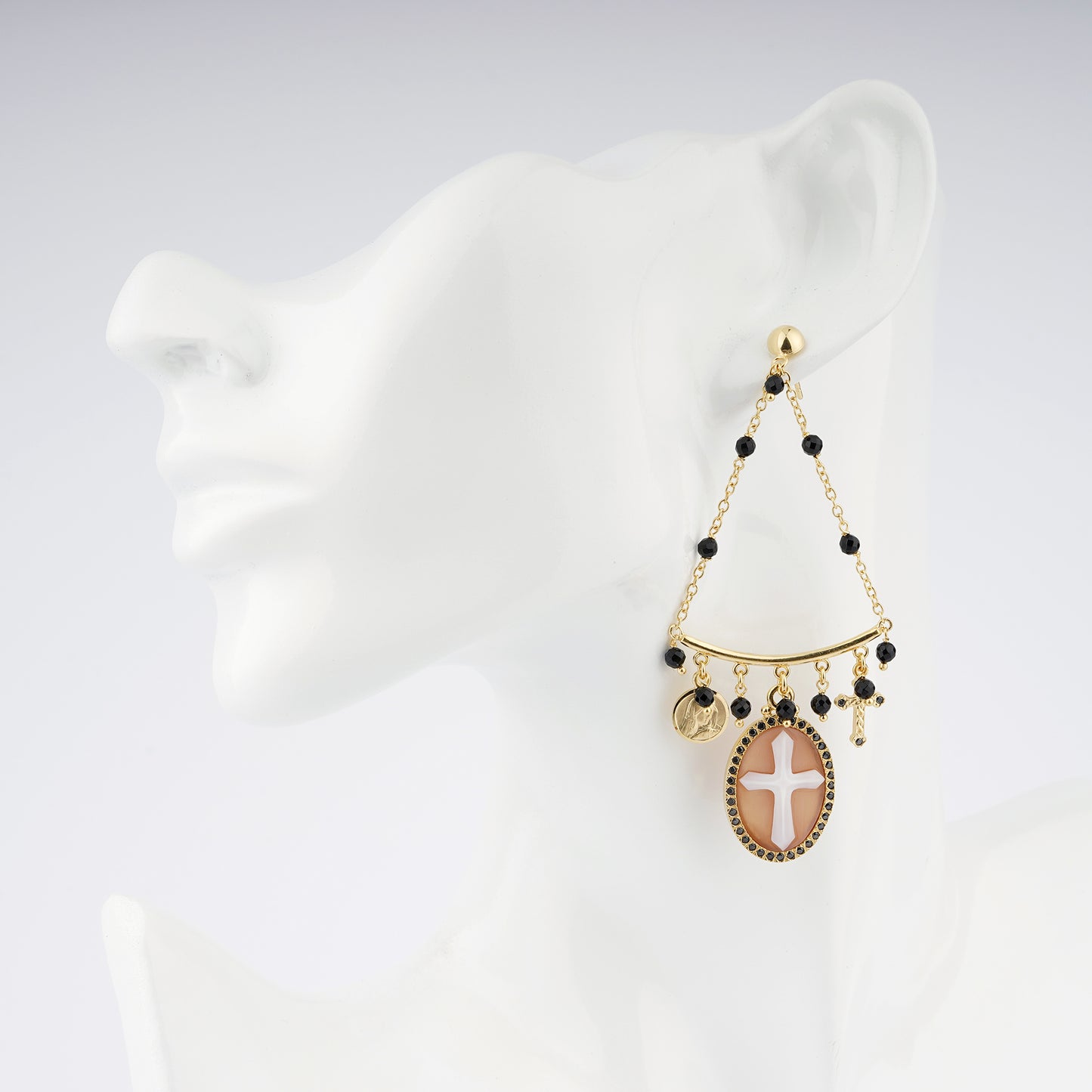 Italian Cameo Earrings Sacred Cameo Cross