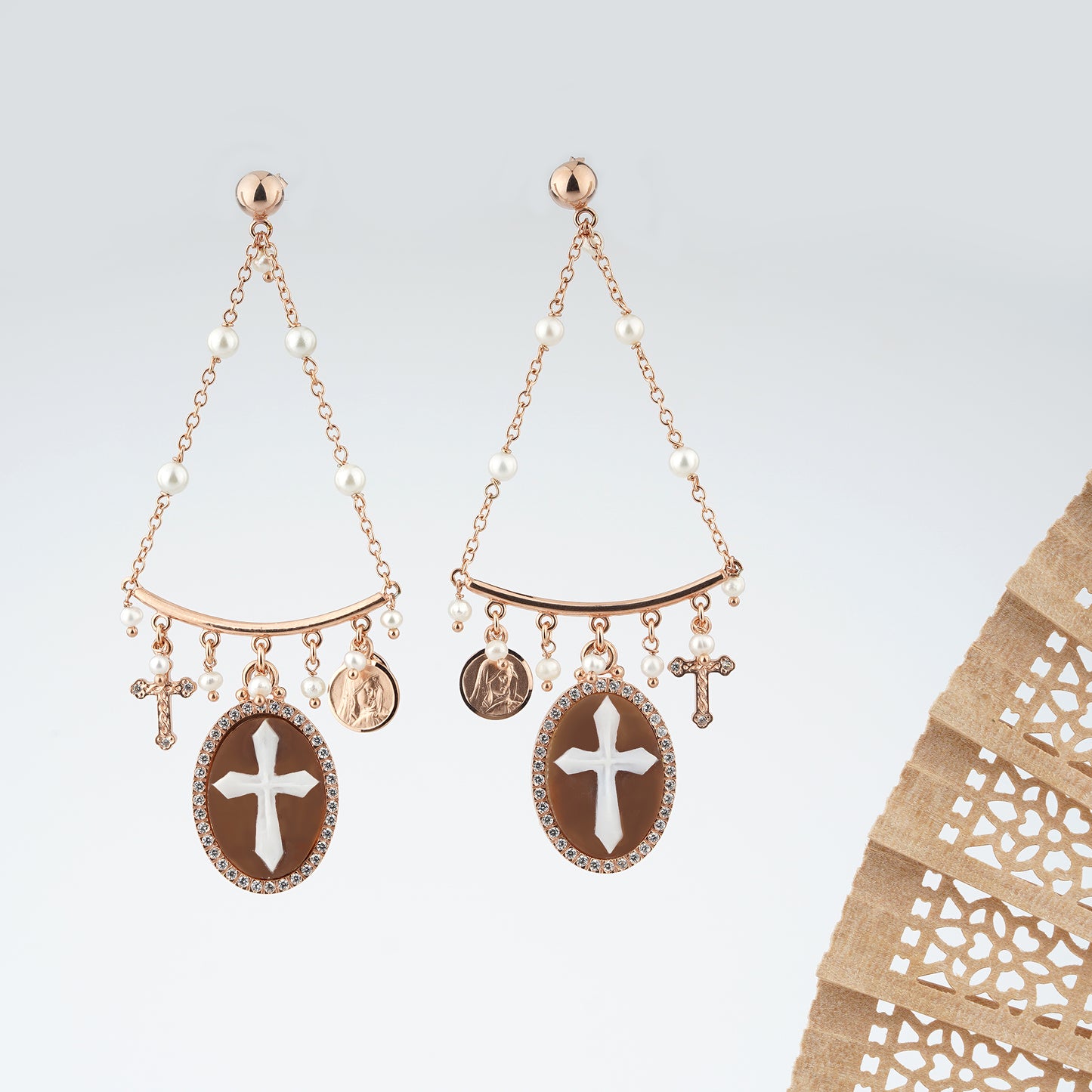 Italian Cameo Earrings Sacred Cameo Cross