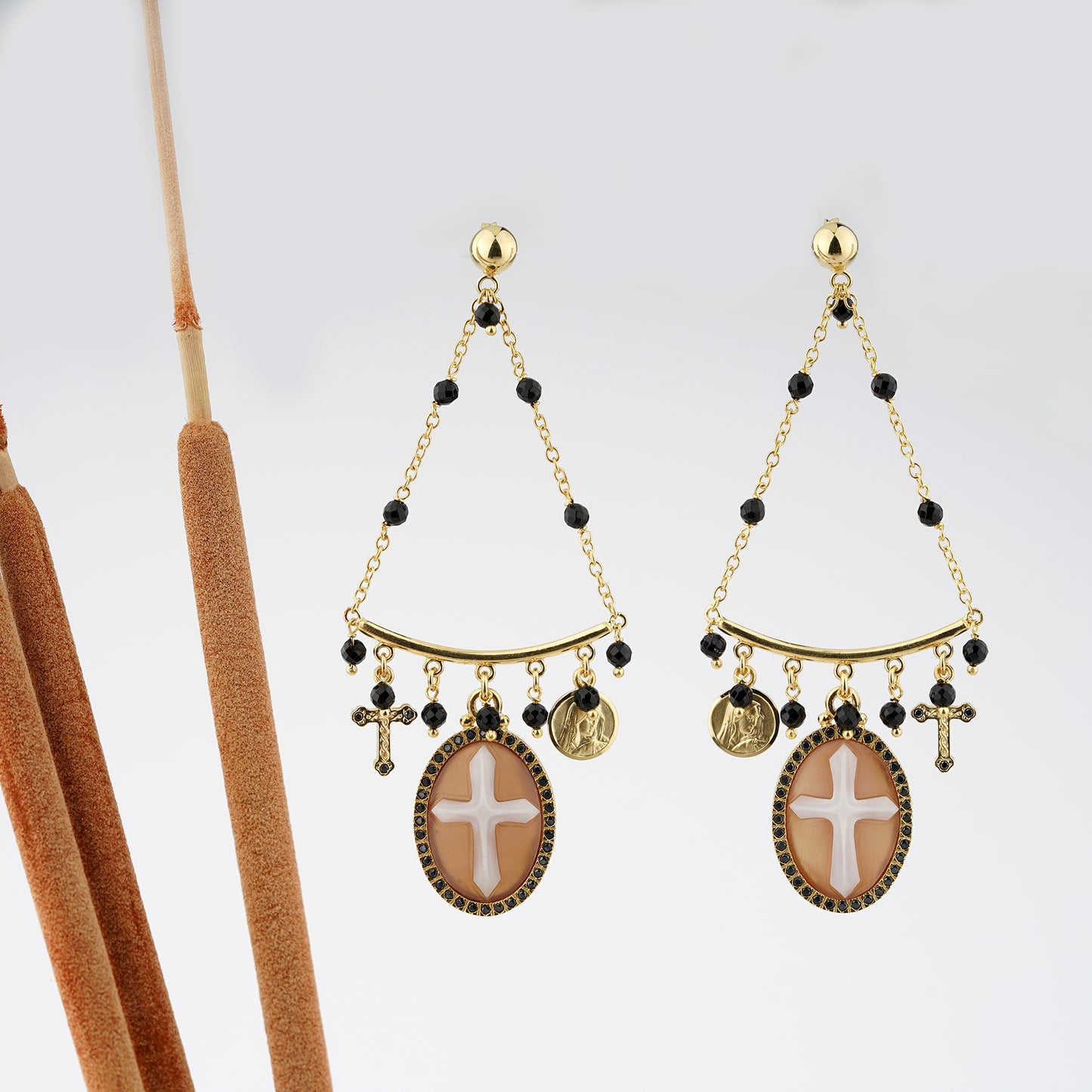 Italian Cameo Earrings Sacred Cameo Cross