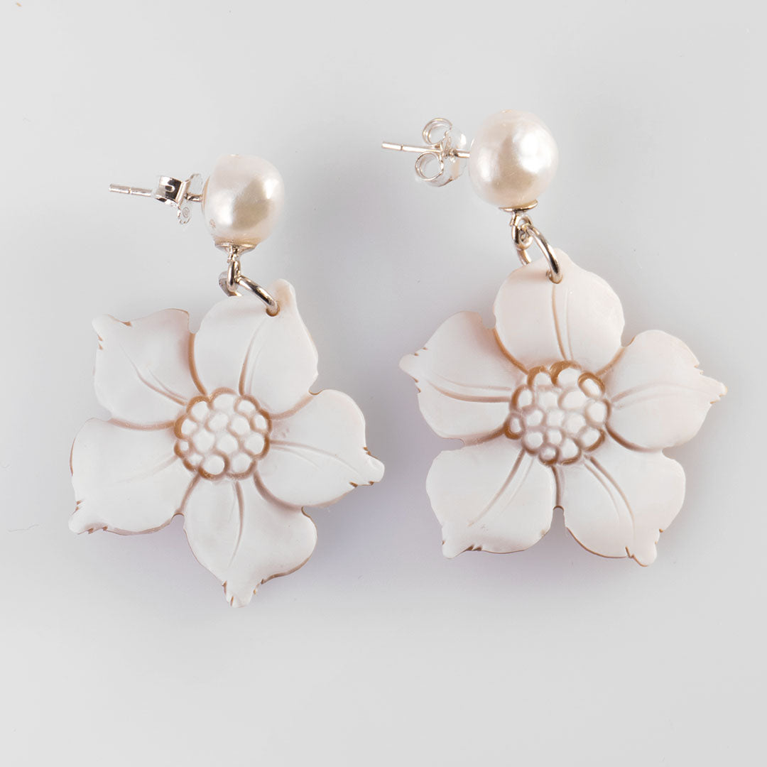 Orecchini Pendenti Michal Negrin Vintage - Cristallo Fiore Rosa E Bianco - Fermo A Leva - Foto 1