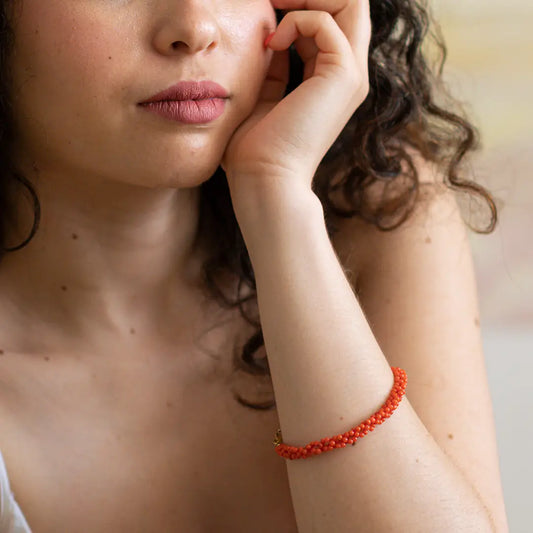 Red Coral Fabric Bracelet
