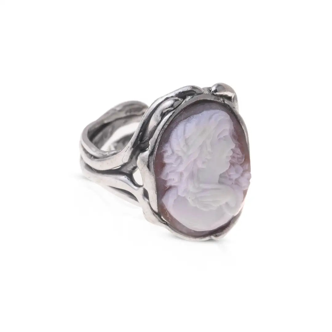 Artistic Cameo Ring Woman Profile with Hand