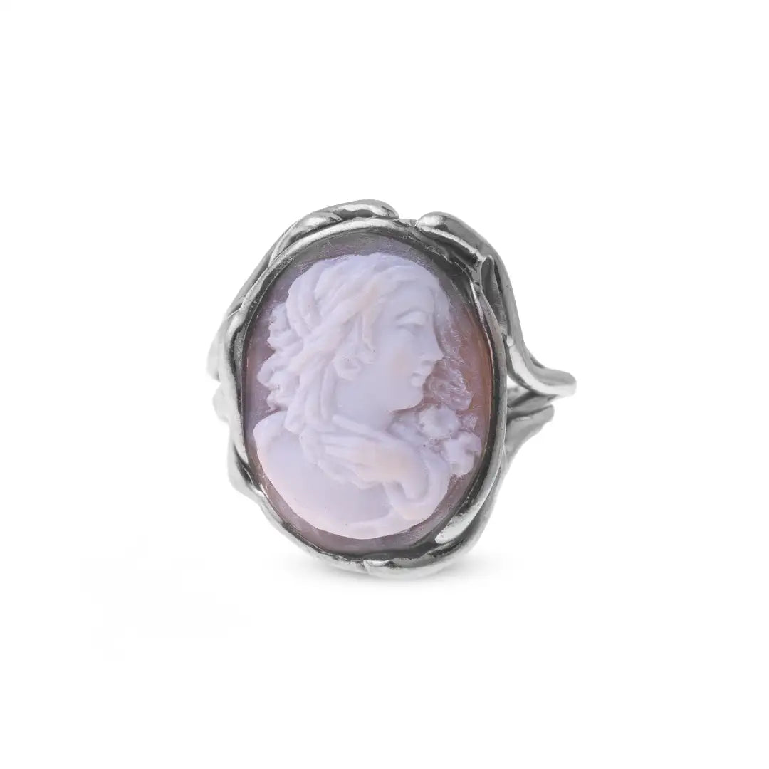 Artistic Cameo Ring Woman Profile with Hand
