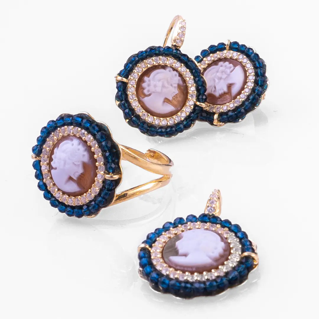 Cameo Ring with Blue Zircons