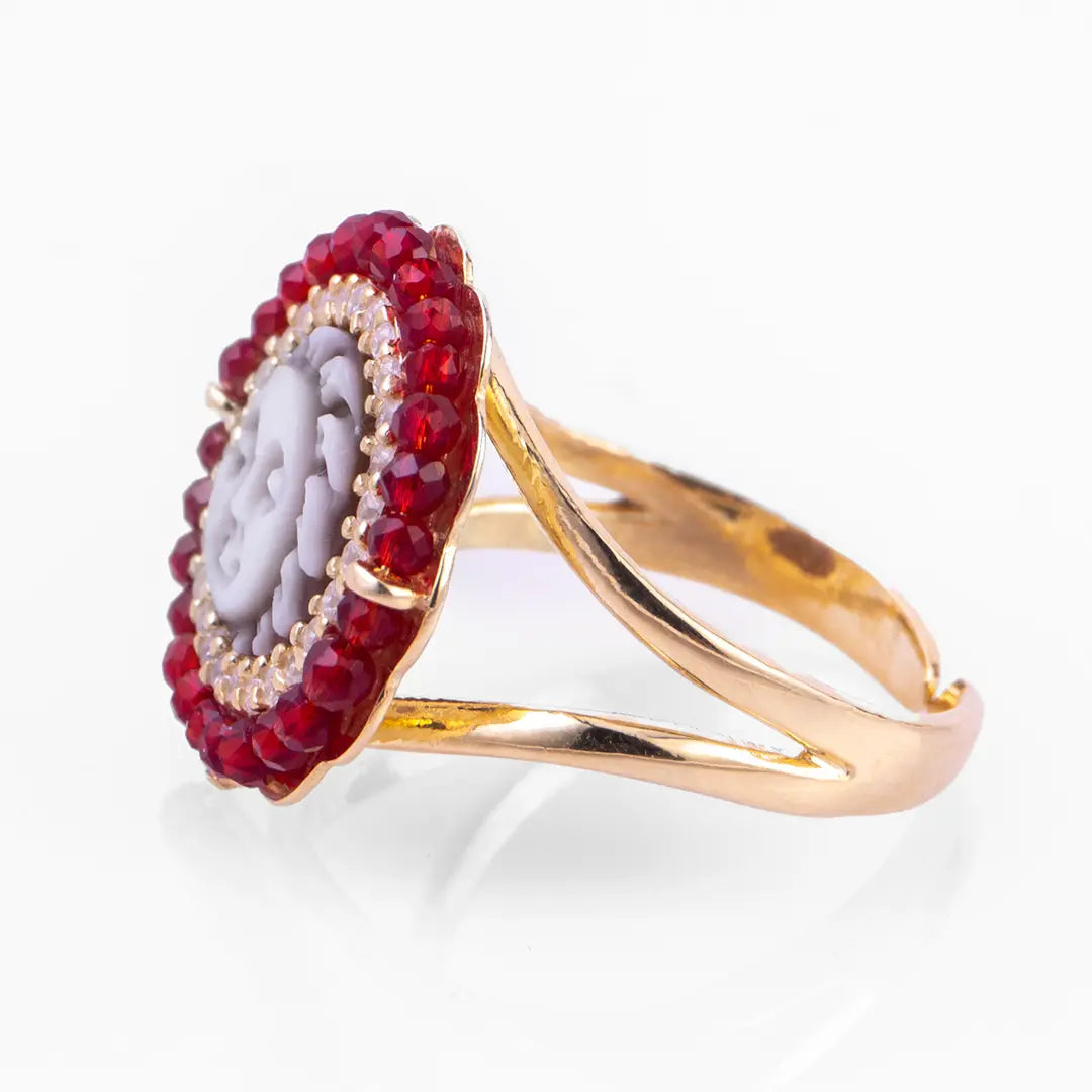 Cameo Ring with Red Zircons