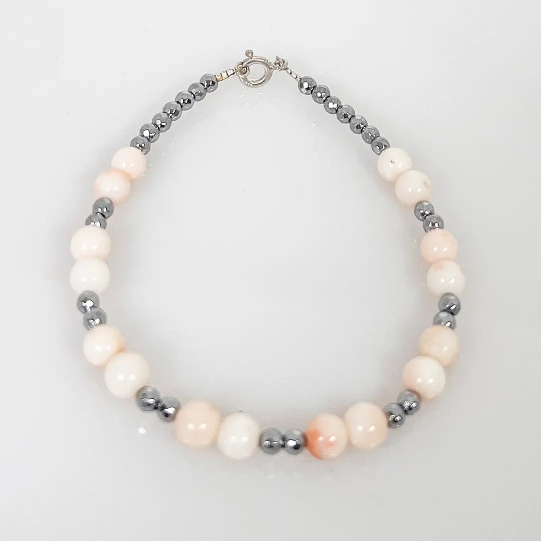 Fantasy Bracelet in Coral, Silver and Hematite