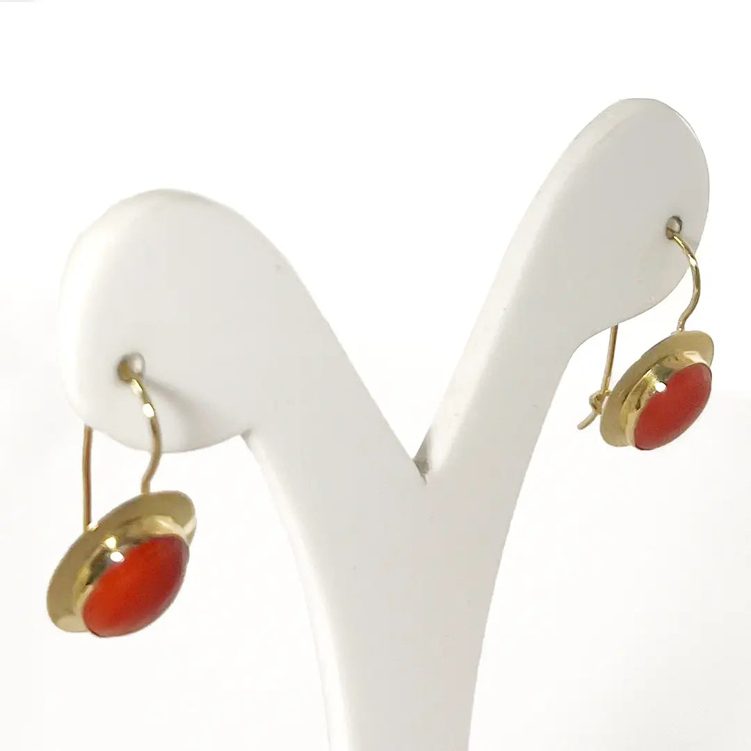 Red Coral Earrings in Gold