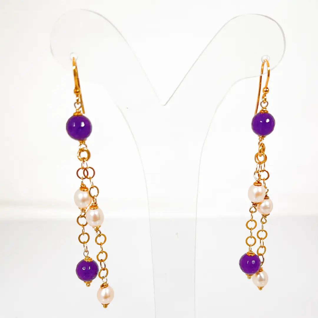 Fantasy Silver Earrings with Stones and Pearls