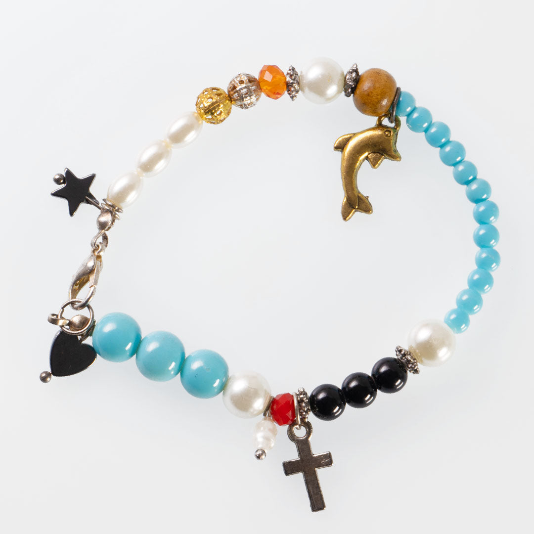 Turquoise Pasta and Pearl Bracelet with Various Subjects