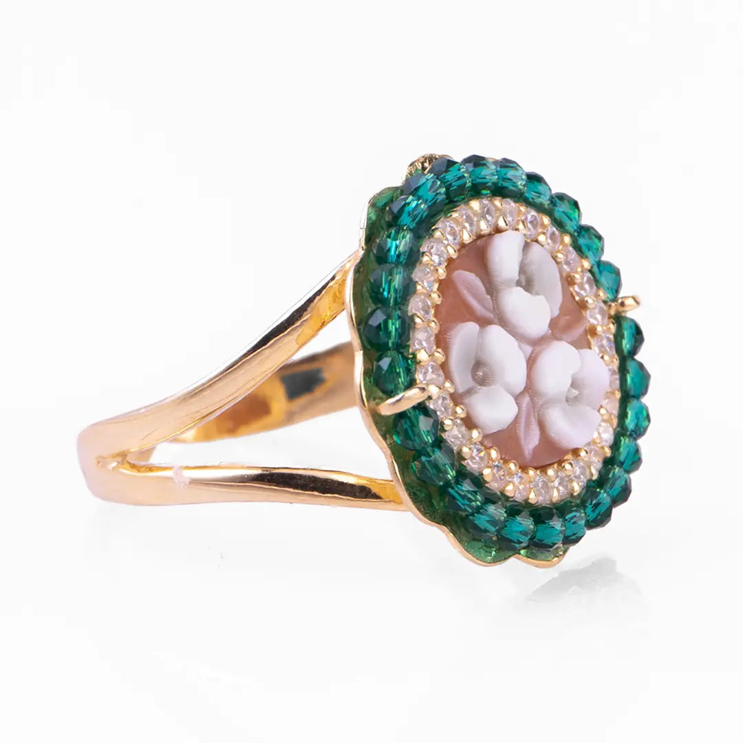 Cameo Ring and Green Agate Beads