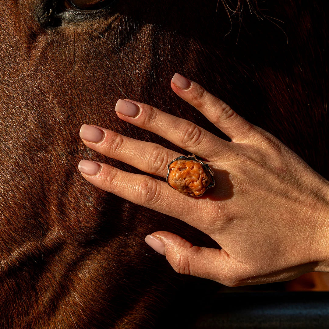 Ring with Red Coral Stone