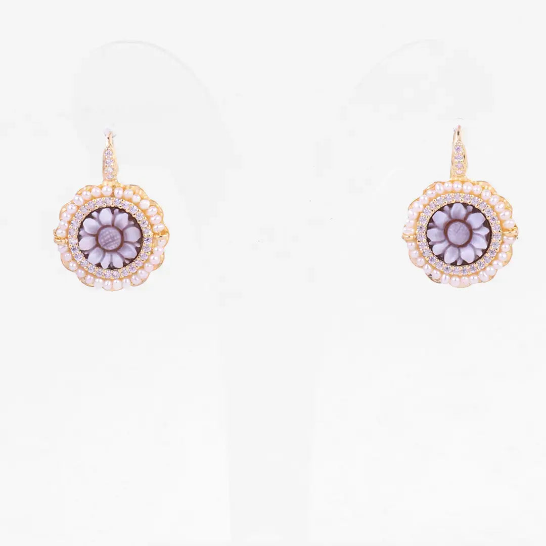 Sunflower Cameo Earrings with Zircons and Beads