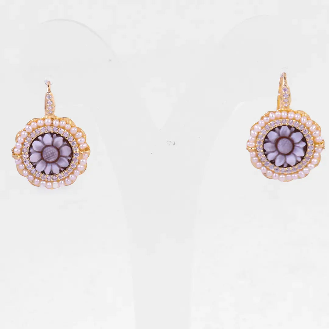 Sunflower Cameo Earrings with Zircons and Beads