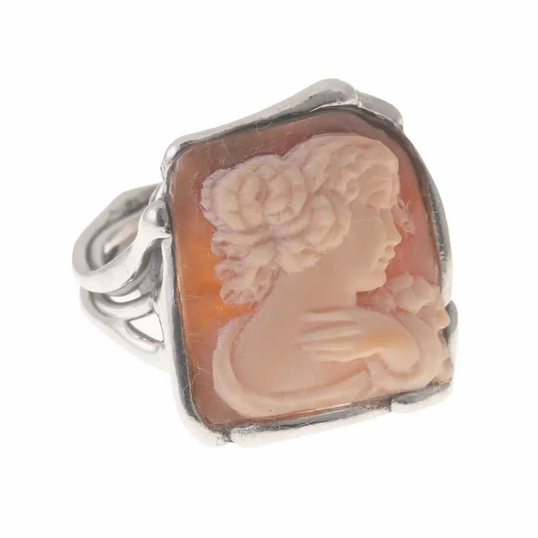 Artistic Cameo Ring Woman Profile with Hand