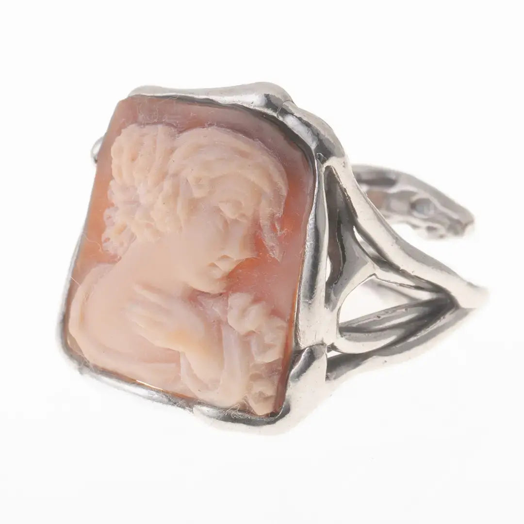 Artistic Cameo Ring Woman Profile with Hand
