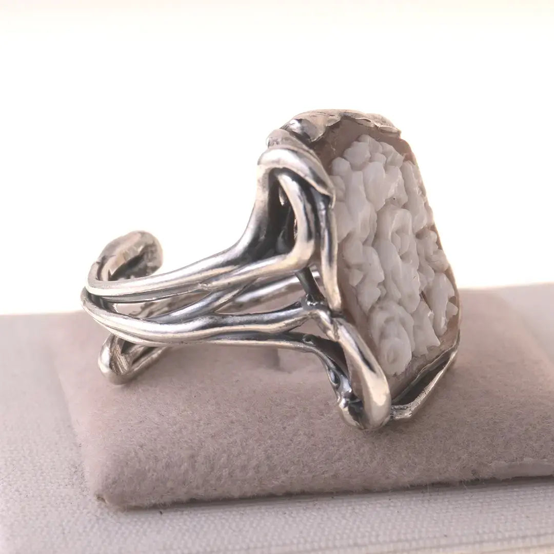 Anello Cammeo Artistico incisione Fiori