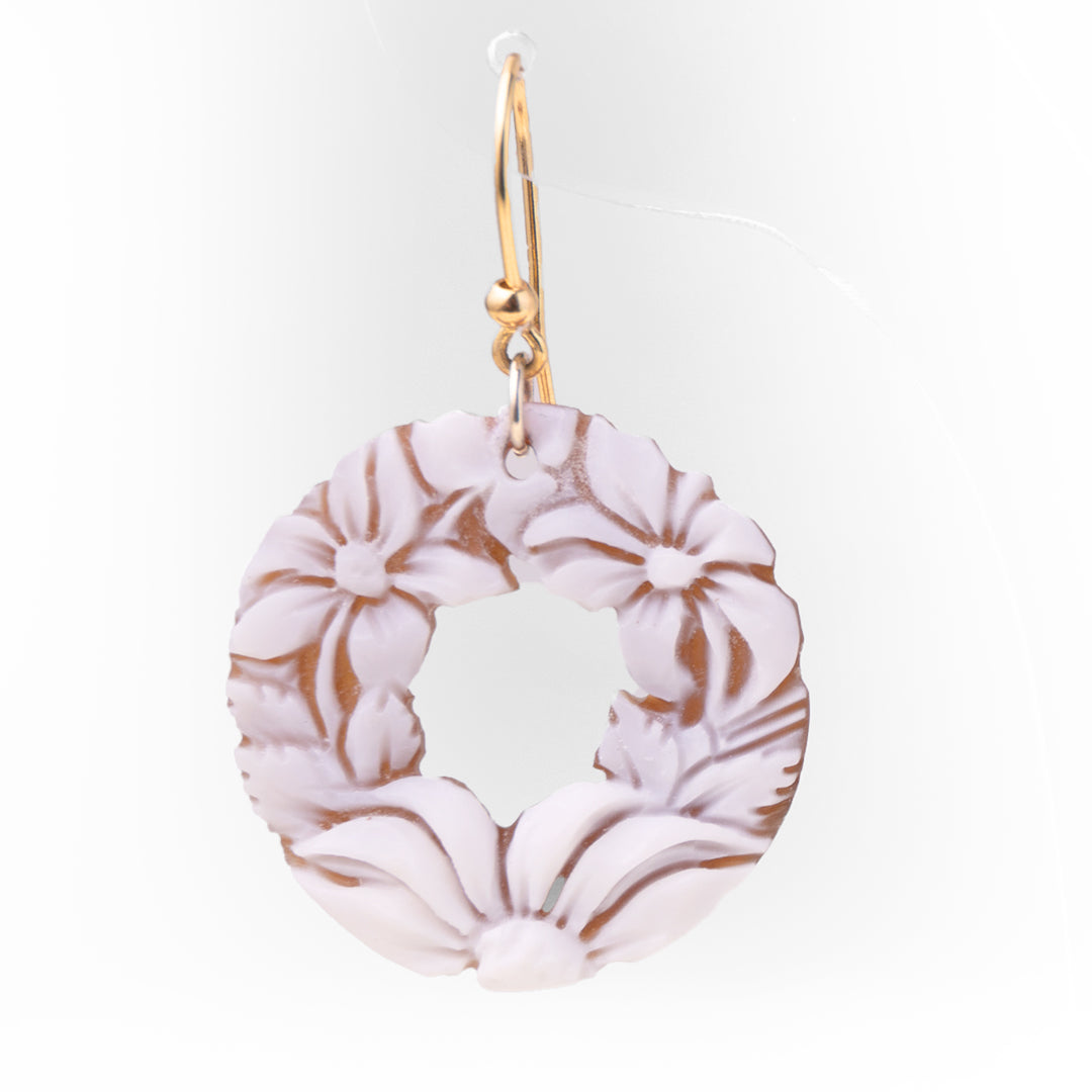 Cameo Flower Earrings with Gold