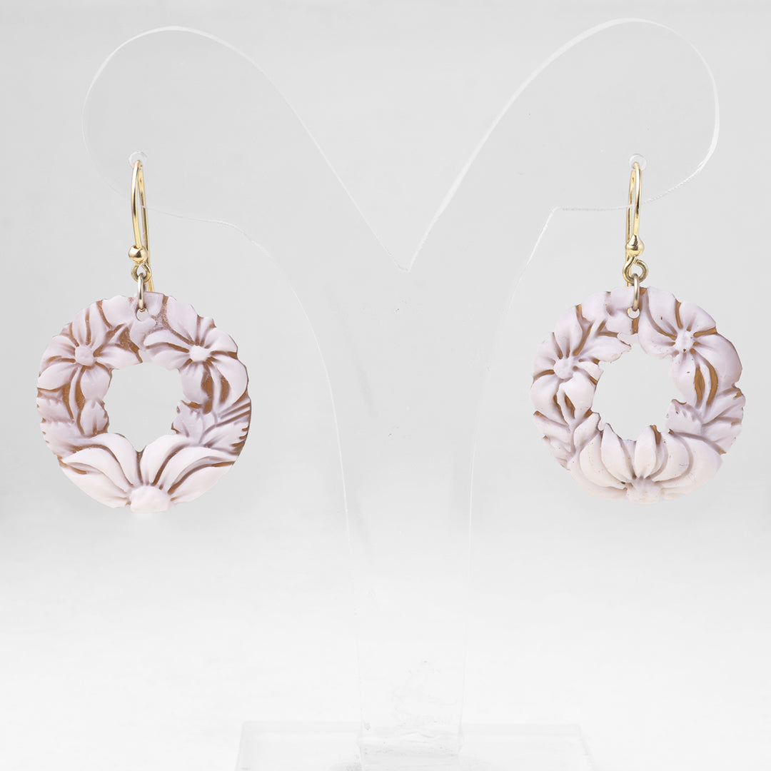 Cameo Flower Earrings with Gold