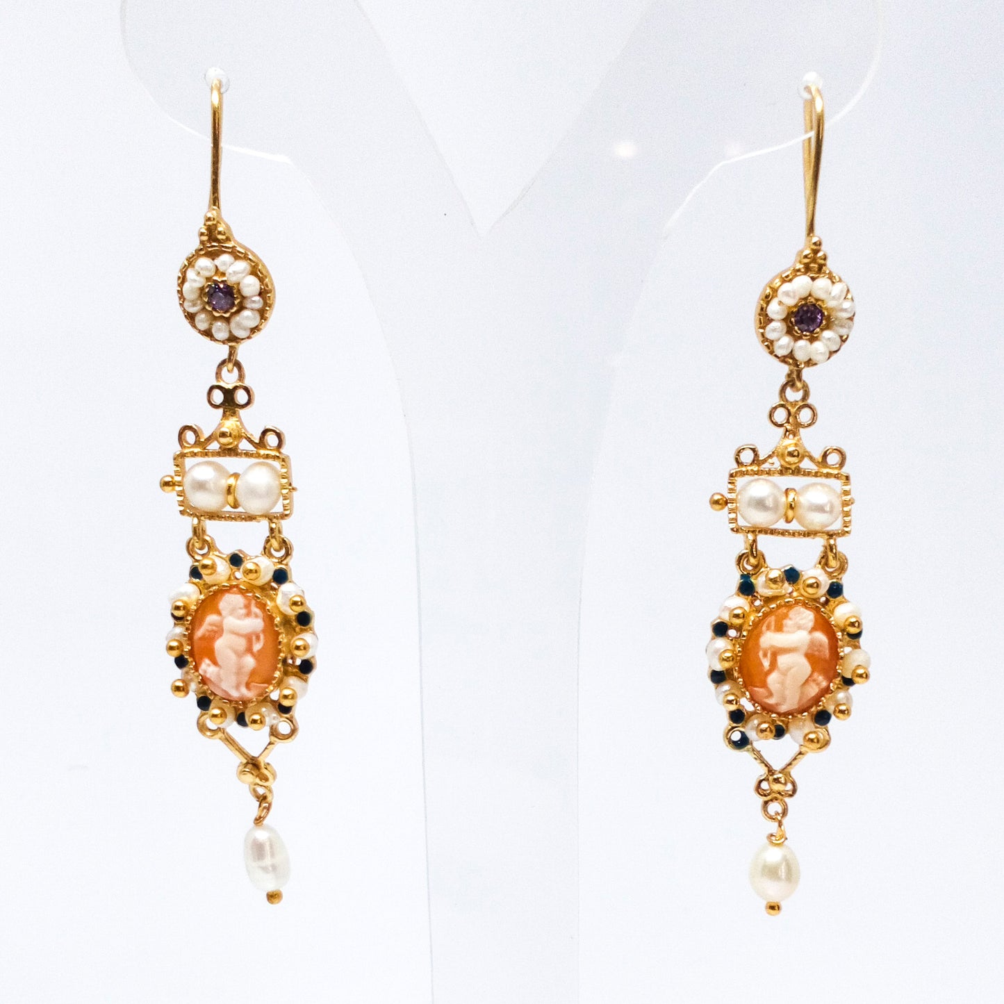 Anastasia Italian Cameo Earrings Putto Cameo with Bow