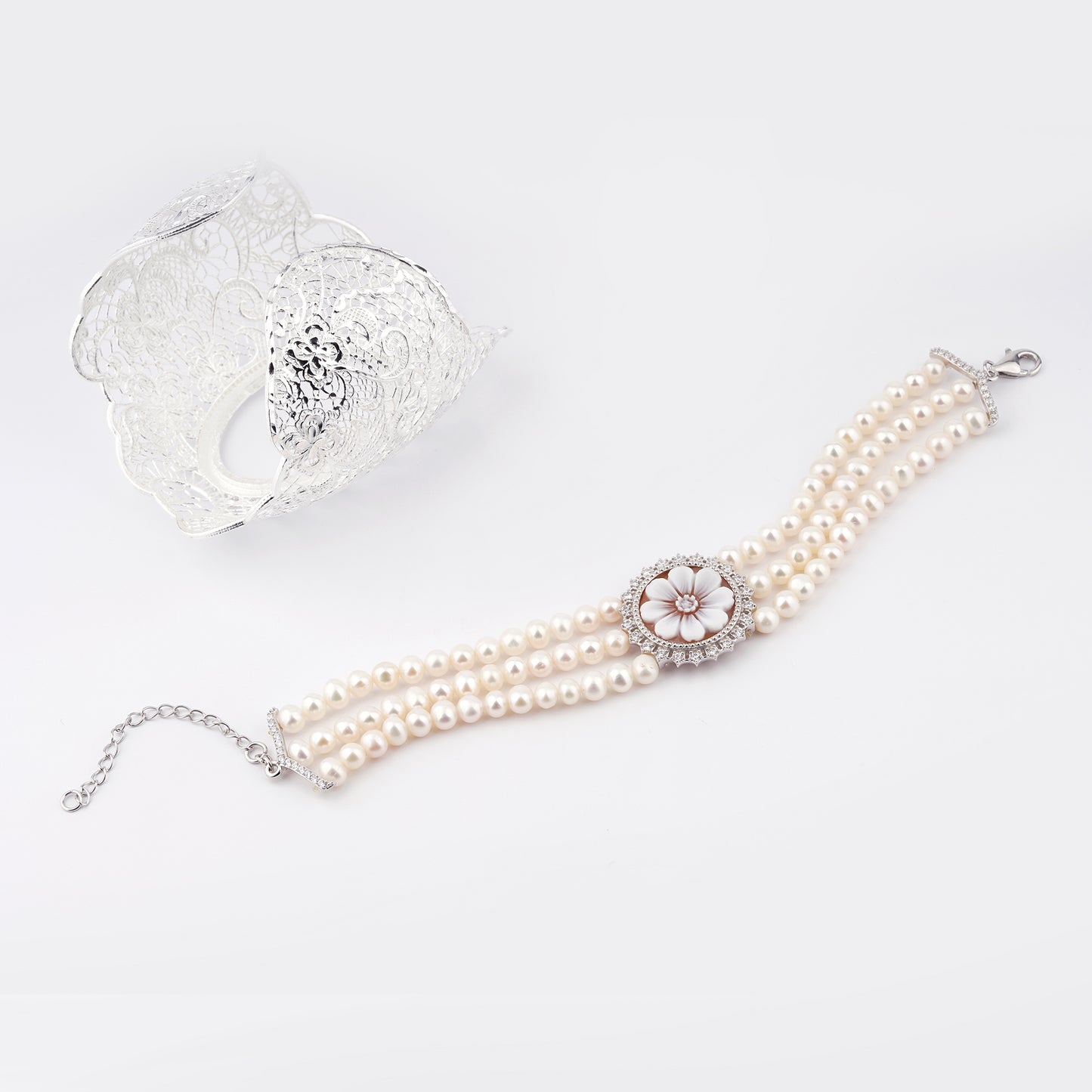 Bracciale-Ballet-Cammeo-Girasole-Rodio-Bianco