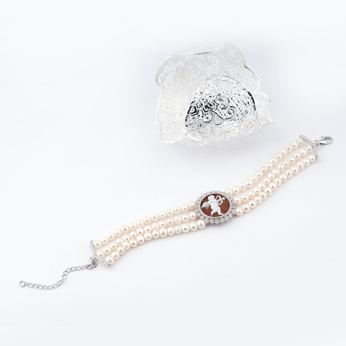Bracciale-Ballet-Cammeo-Putto-con-Arco-Rodio-Bianco