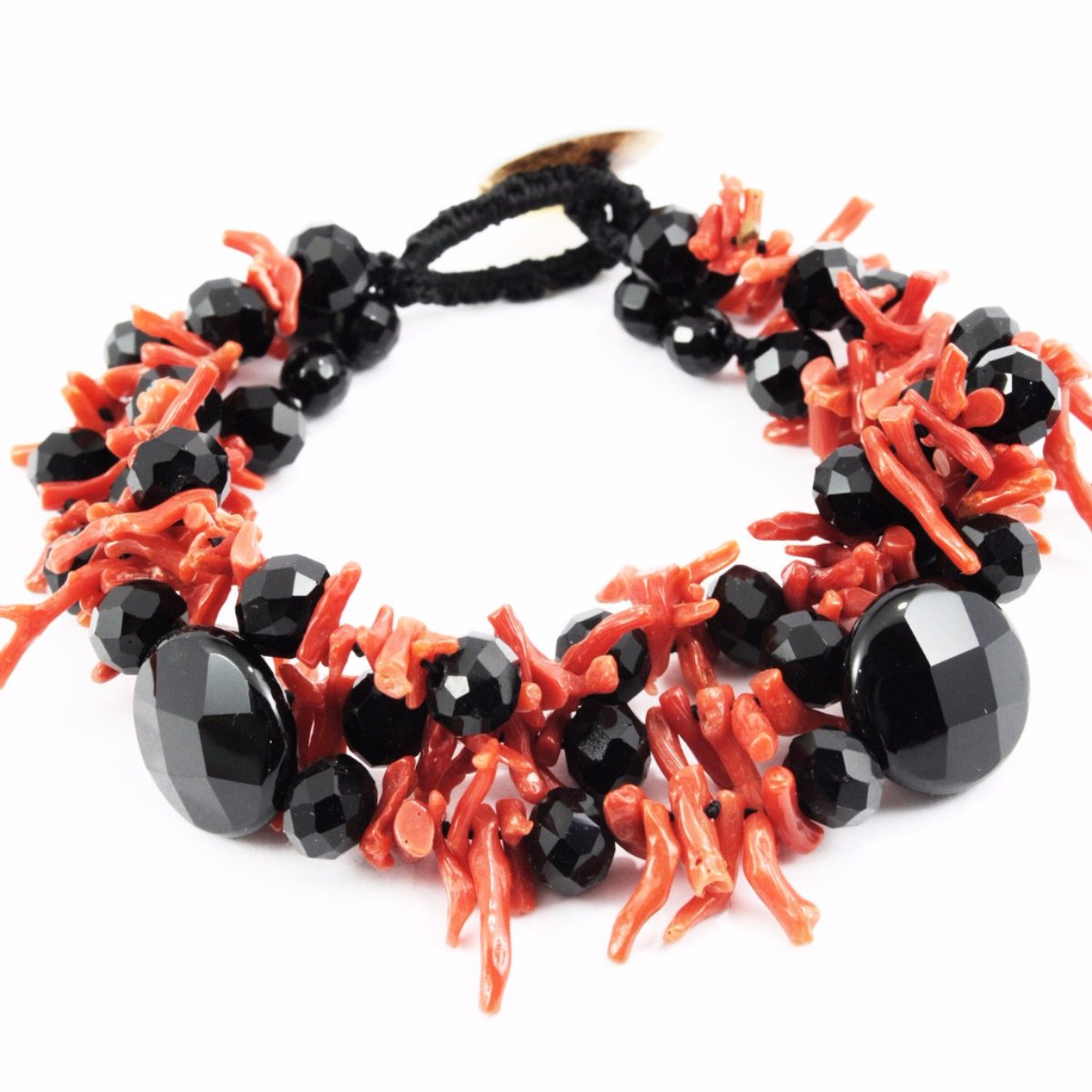 Coral fringe and agate bracelet