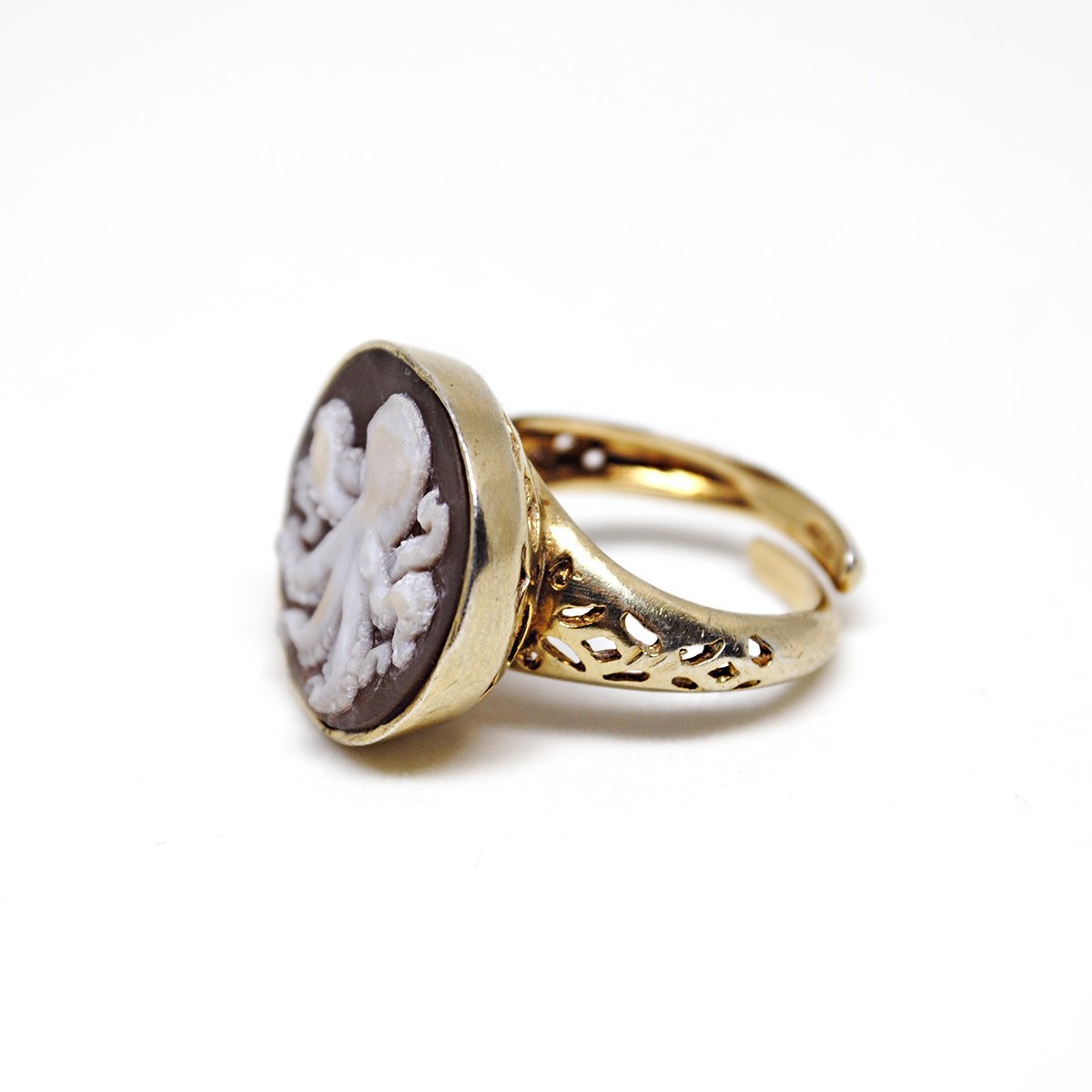 Anello Cammeo Artistico incisione Polpo