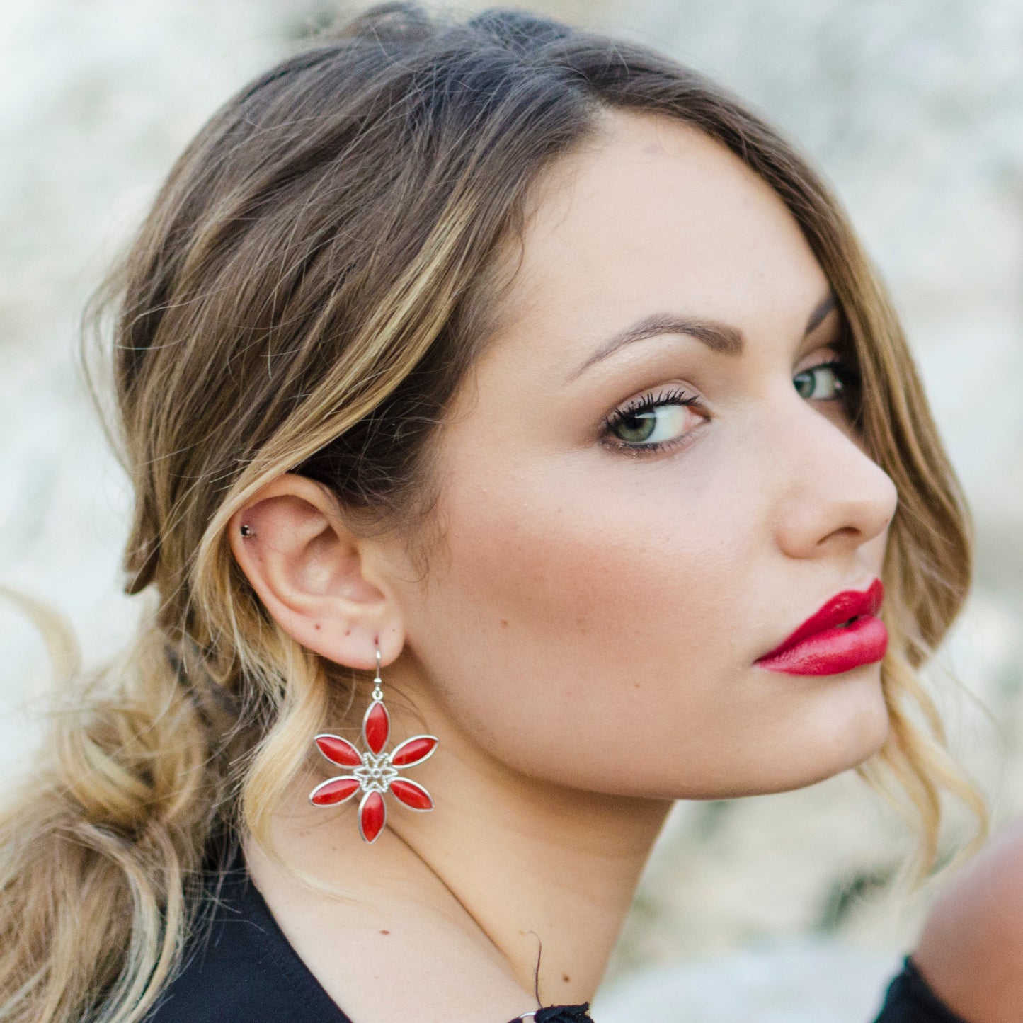 Red Coral Flower Earrings