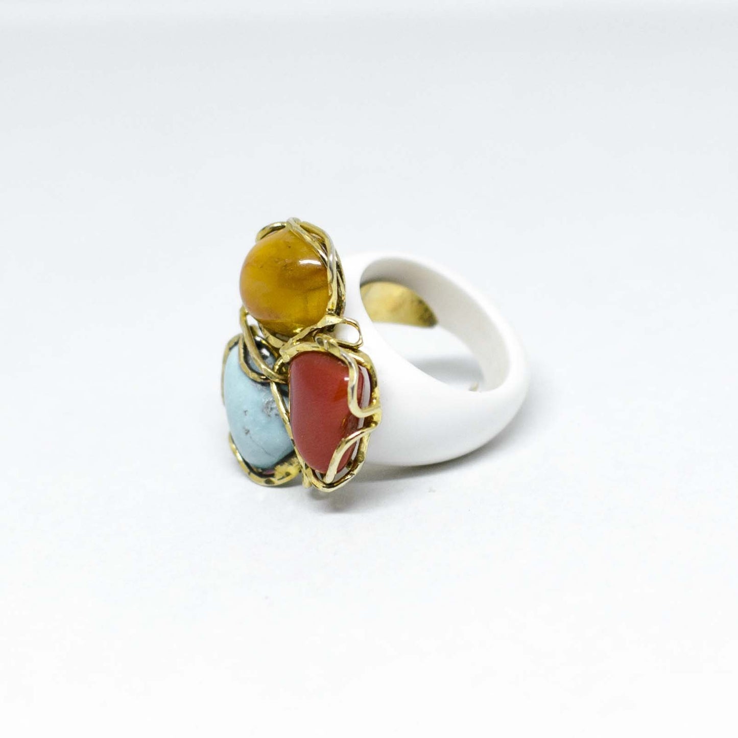 Anello In Turchese Corallo e Perle