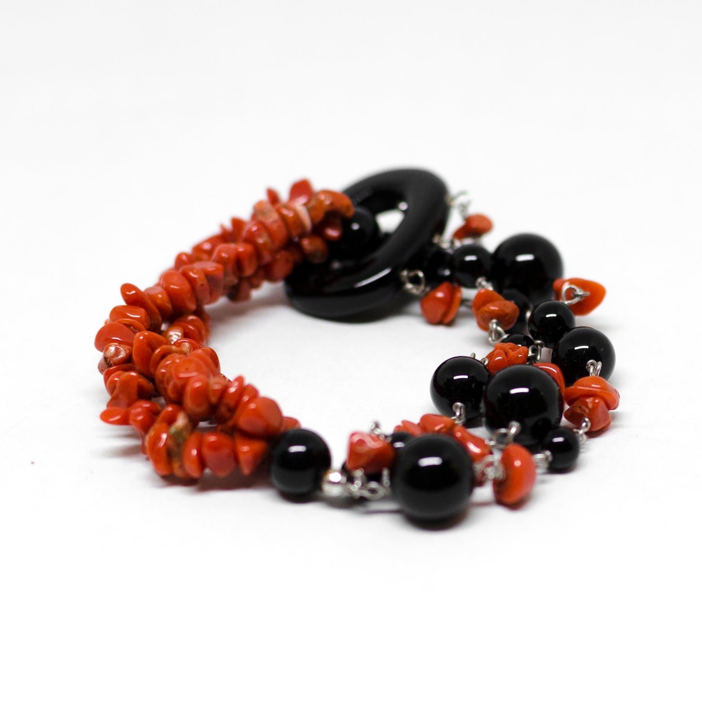 Red coral and agate bracelet