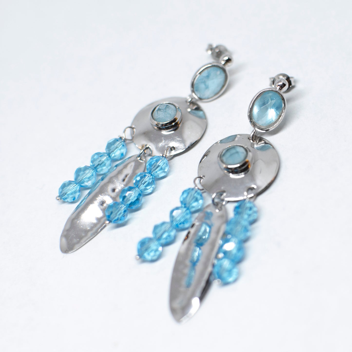 Silver and agate aquamarine earrings
