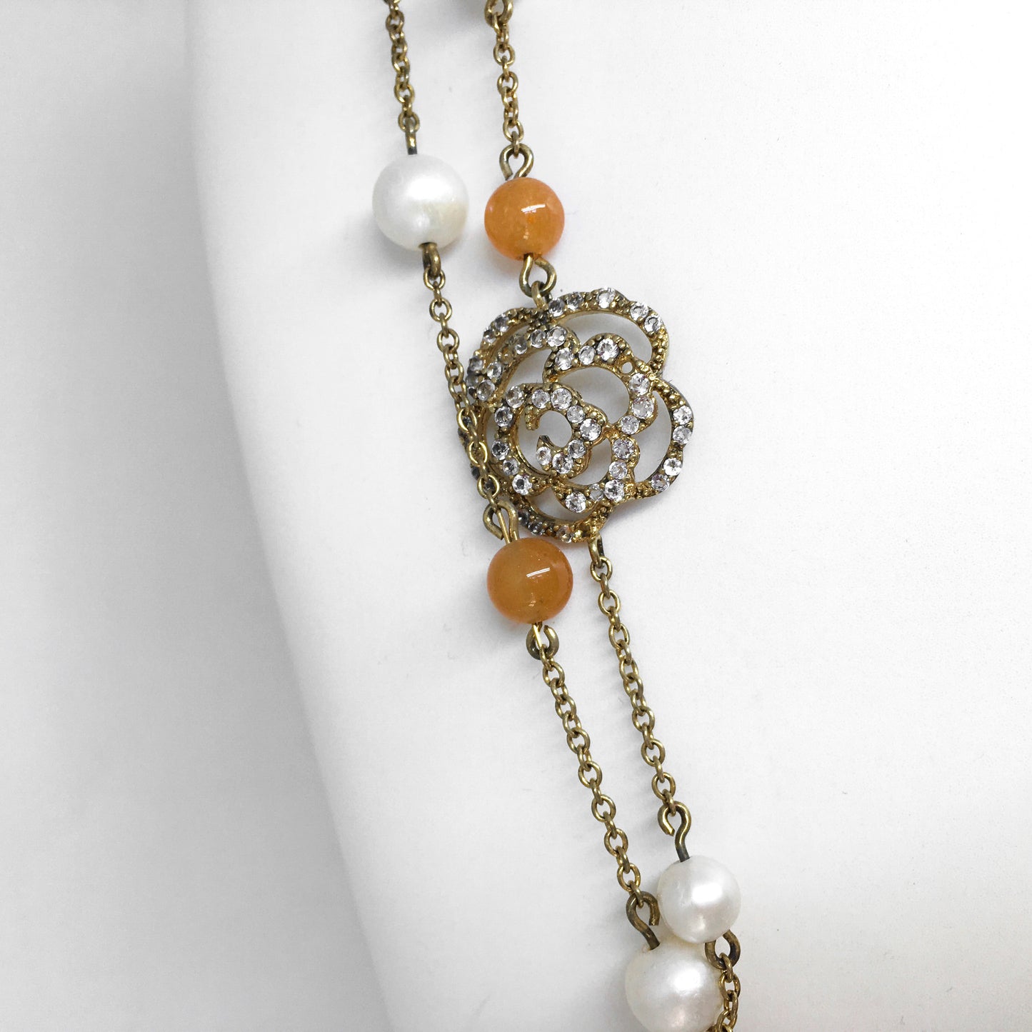 Italian Cameo Necklace Long Flower Cameo
