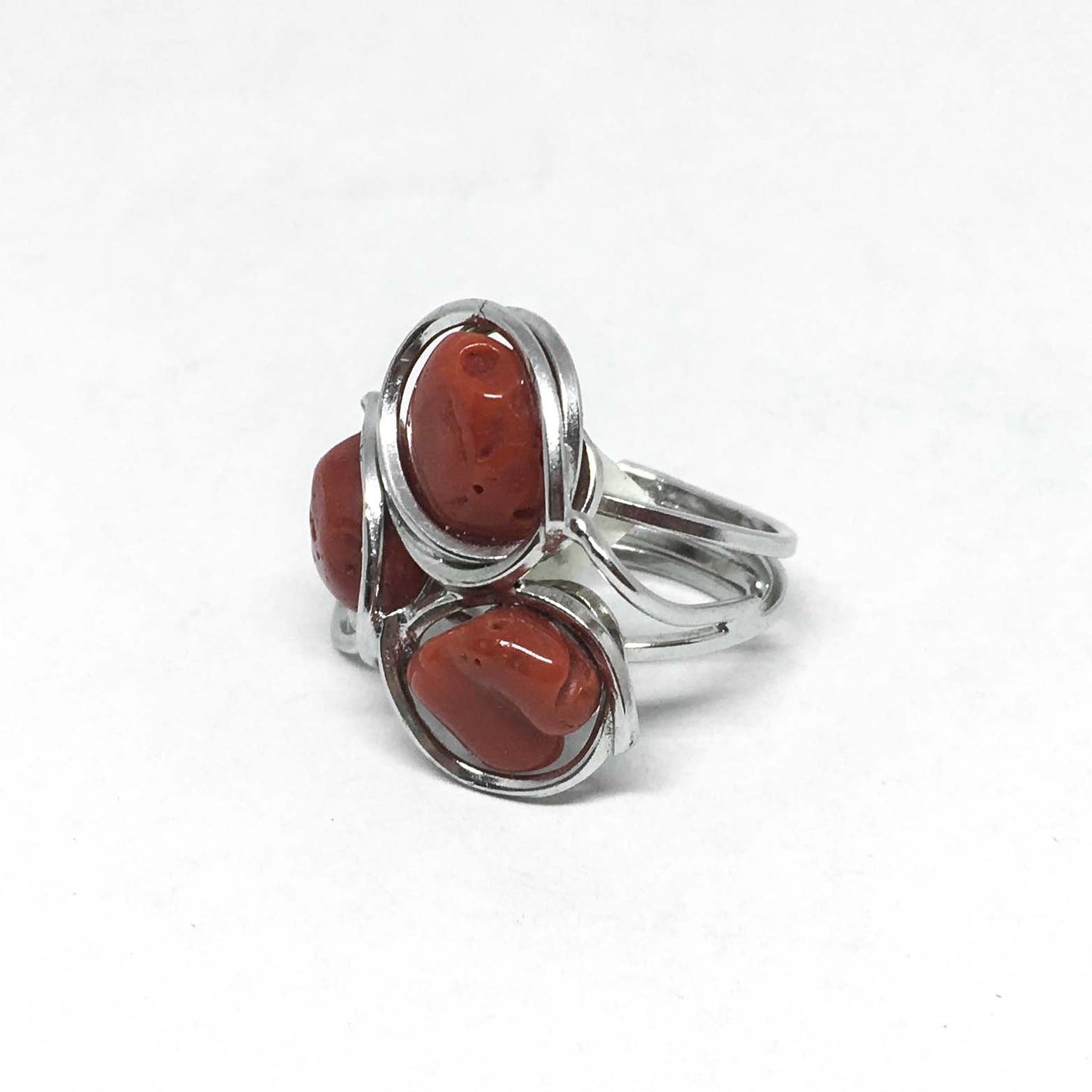 Red coral and silver ring