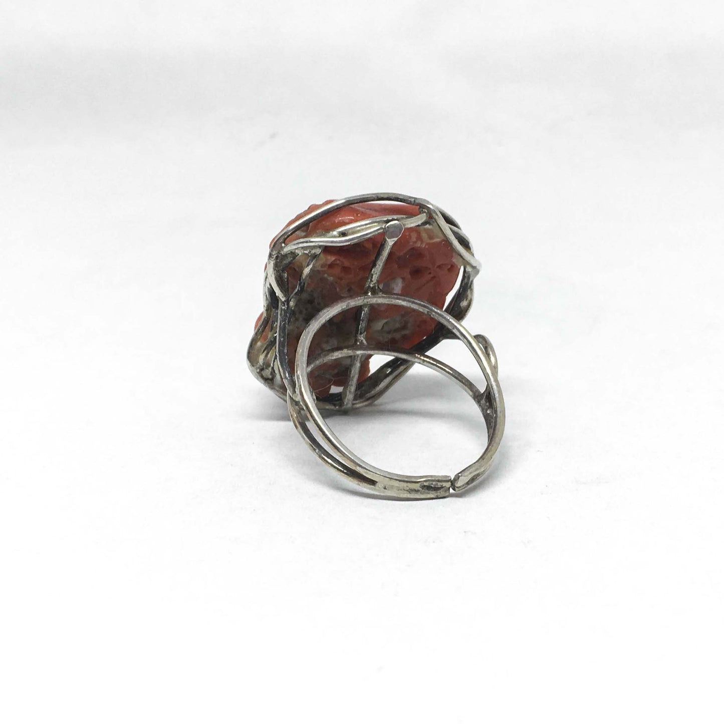 Red coral and silver ring
