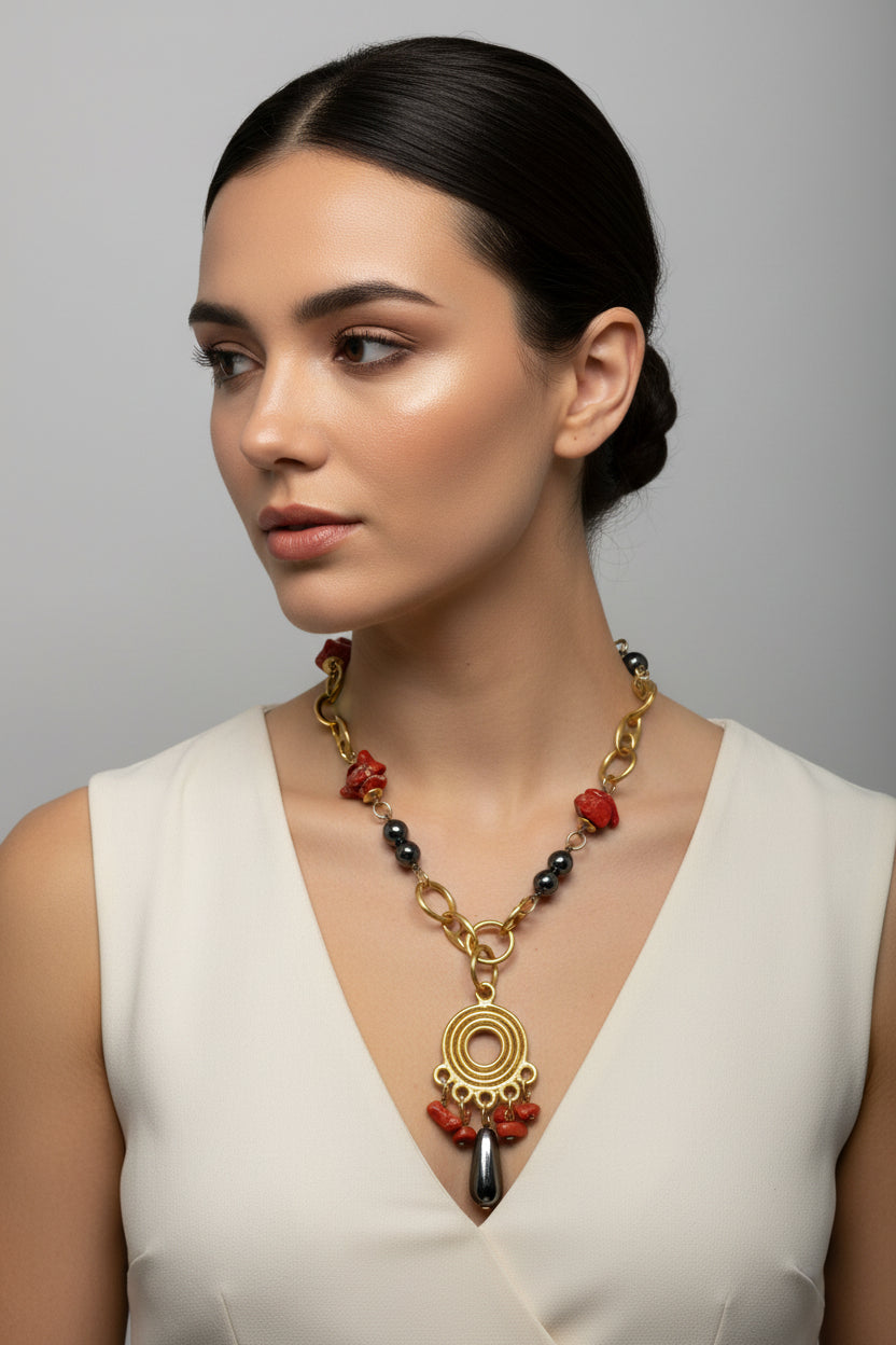 Collana in Corallo e Malachite