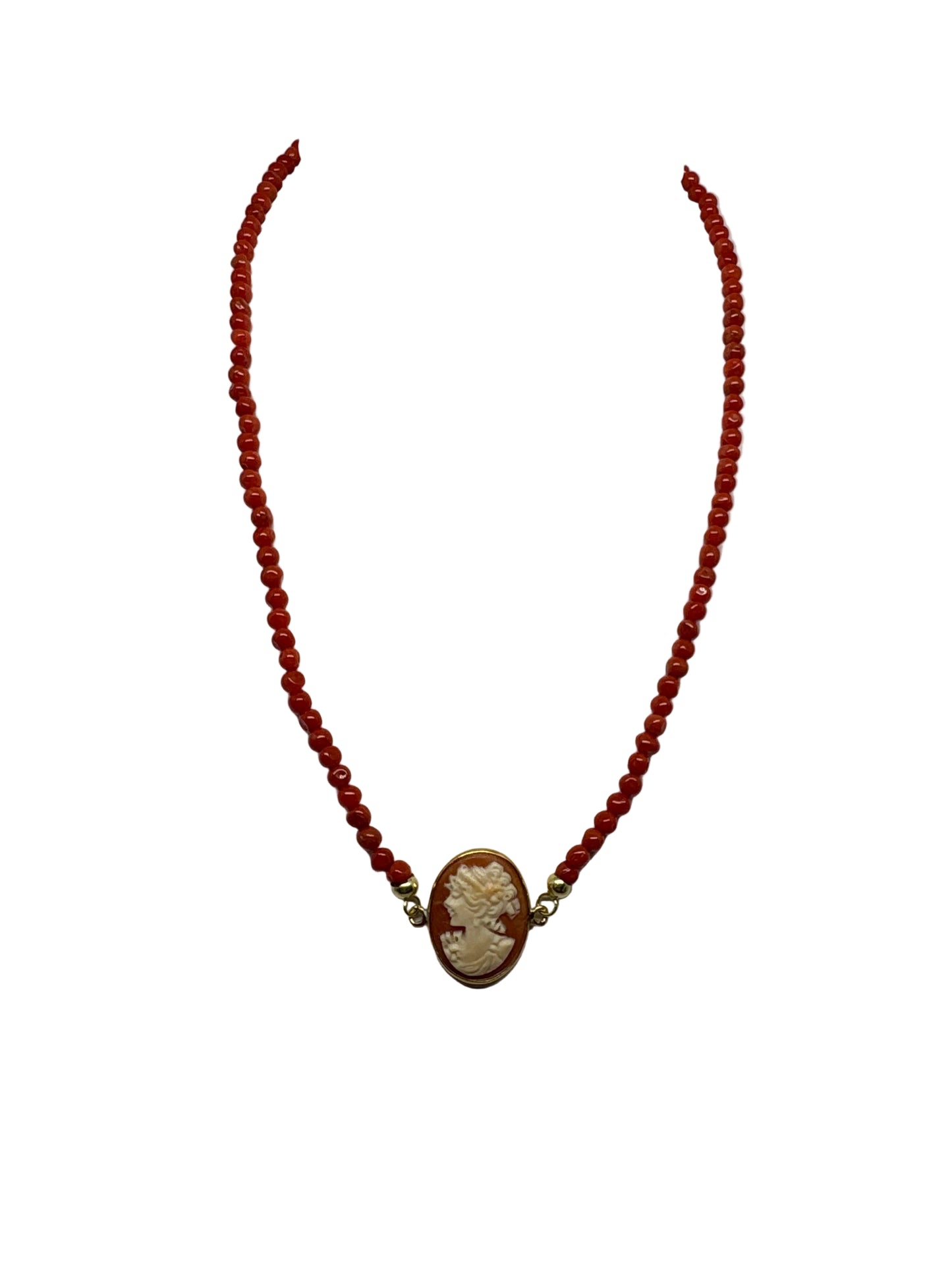 Collana in Corallo e Cammeo incisione "Profilo di Donna"