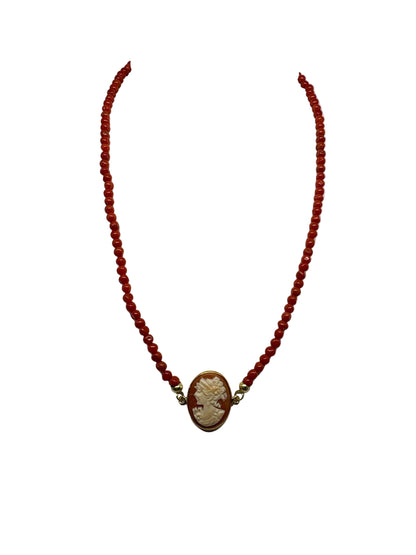 Collana in Corallo e Cammeo incisione "Profilo di Donna"