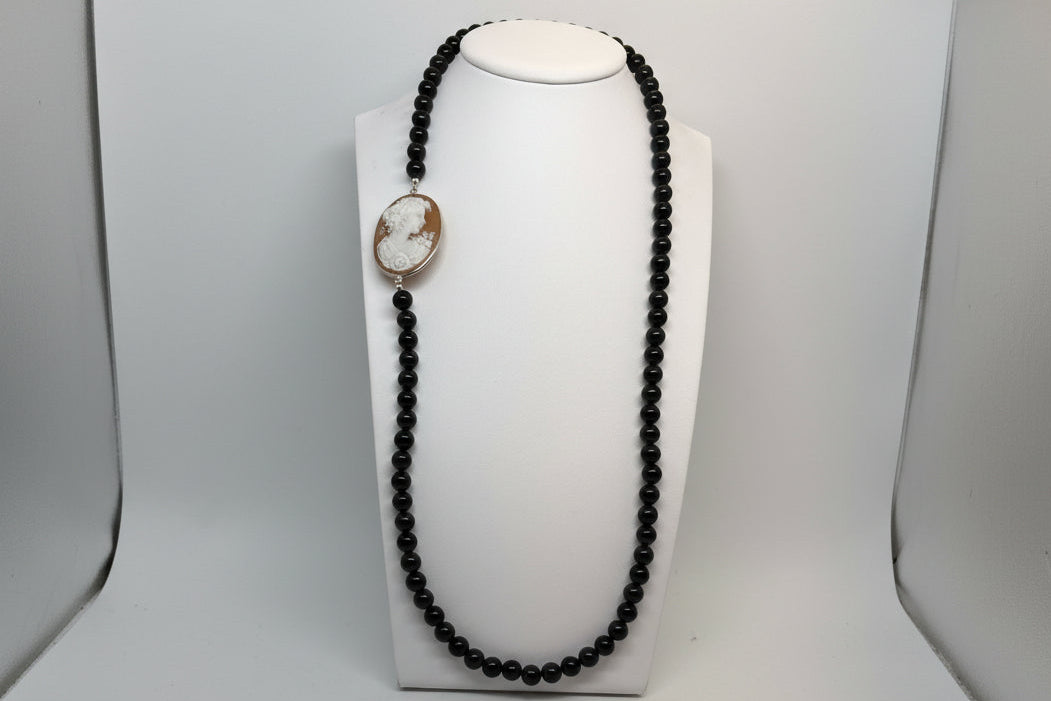 Collana in Agata e Cammeo incisione "Profilo di Donna"
